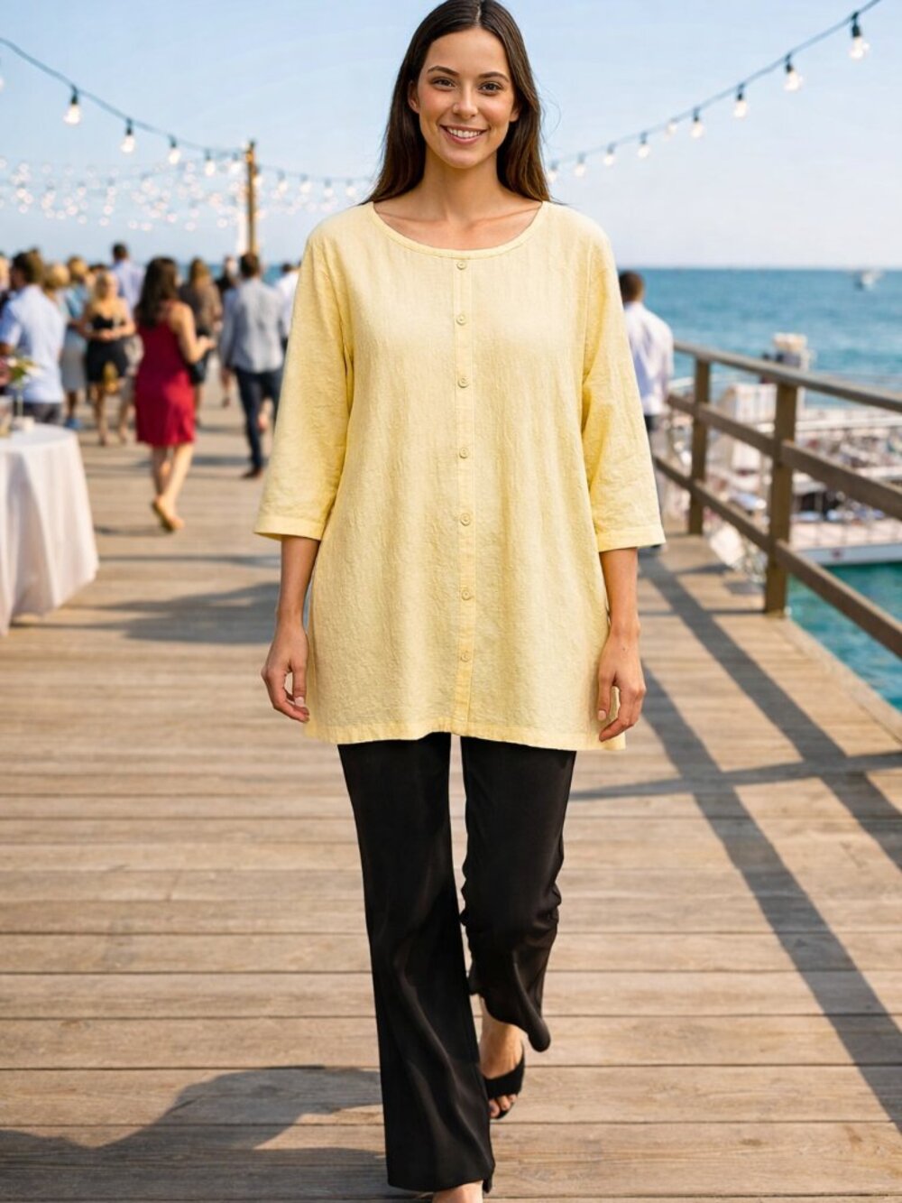 Women Yellow XXL Sewing Pattern Lagun Boxy Short Sleeve Popover Tunic Top Boho‎